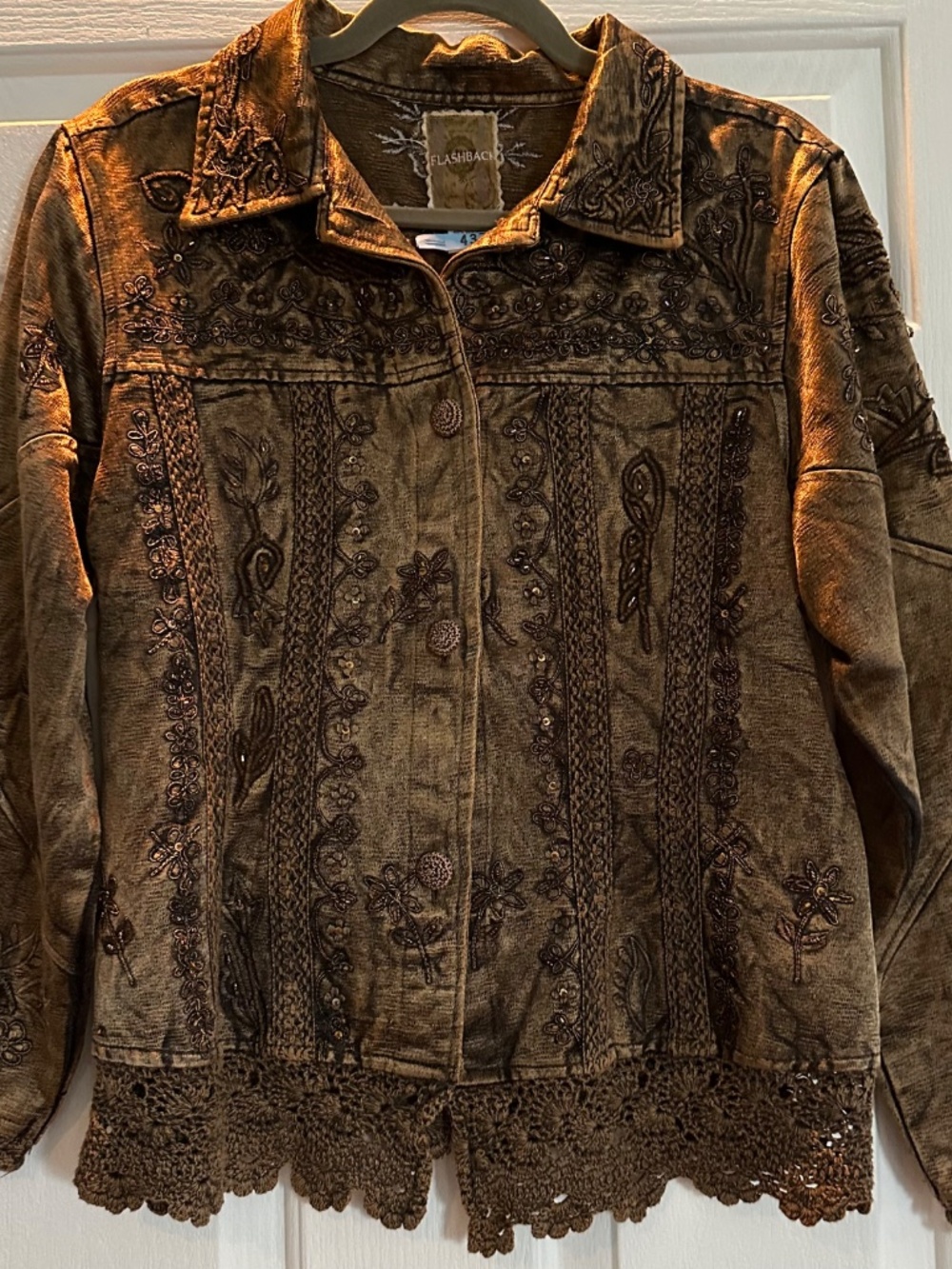Flashback Vintage Metallic Bronze Beaded Embroidered Jacket Cotton Size M EUC